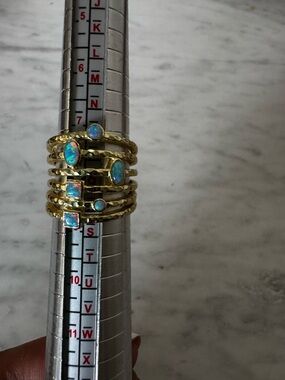 Melinda Maria Size 7.5 Gold Opal Multiband Ring New no tags with Jewelry Bag